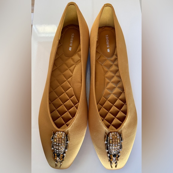 BIRDIES Crane Satin Ballet Flat Marigold Jeweled Beetle Shoes Size 9